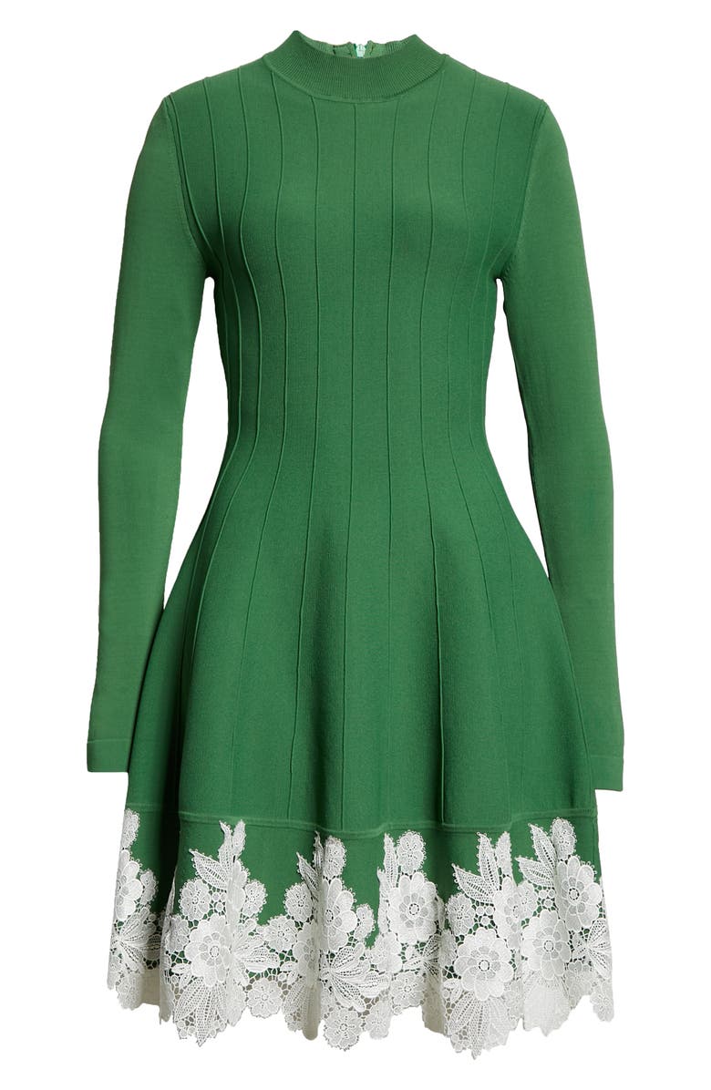 Lela Rose Lace Trim Fit & Flare Knit Dress, Alternate, color, 