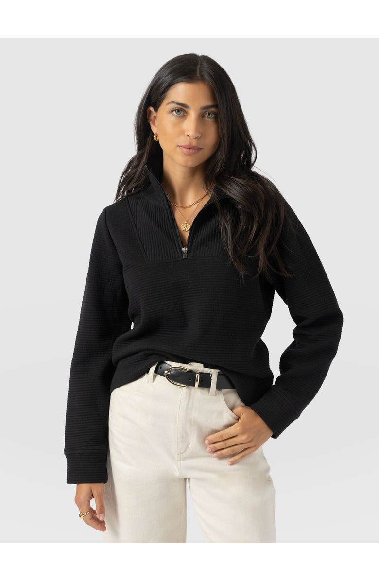 Saint + Sofia Halsey Quarter Zip, Main, color, Black Ottoman