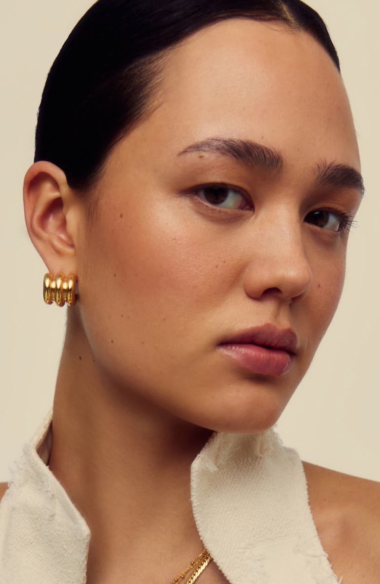 Missoma Chubby Triple Ridge Small Hoop Earrings, Alternate, color, Gold