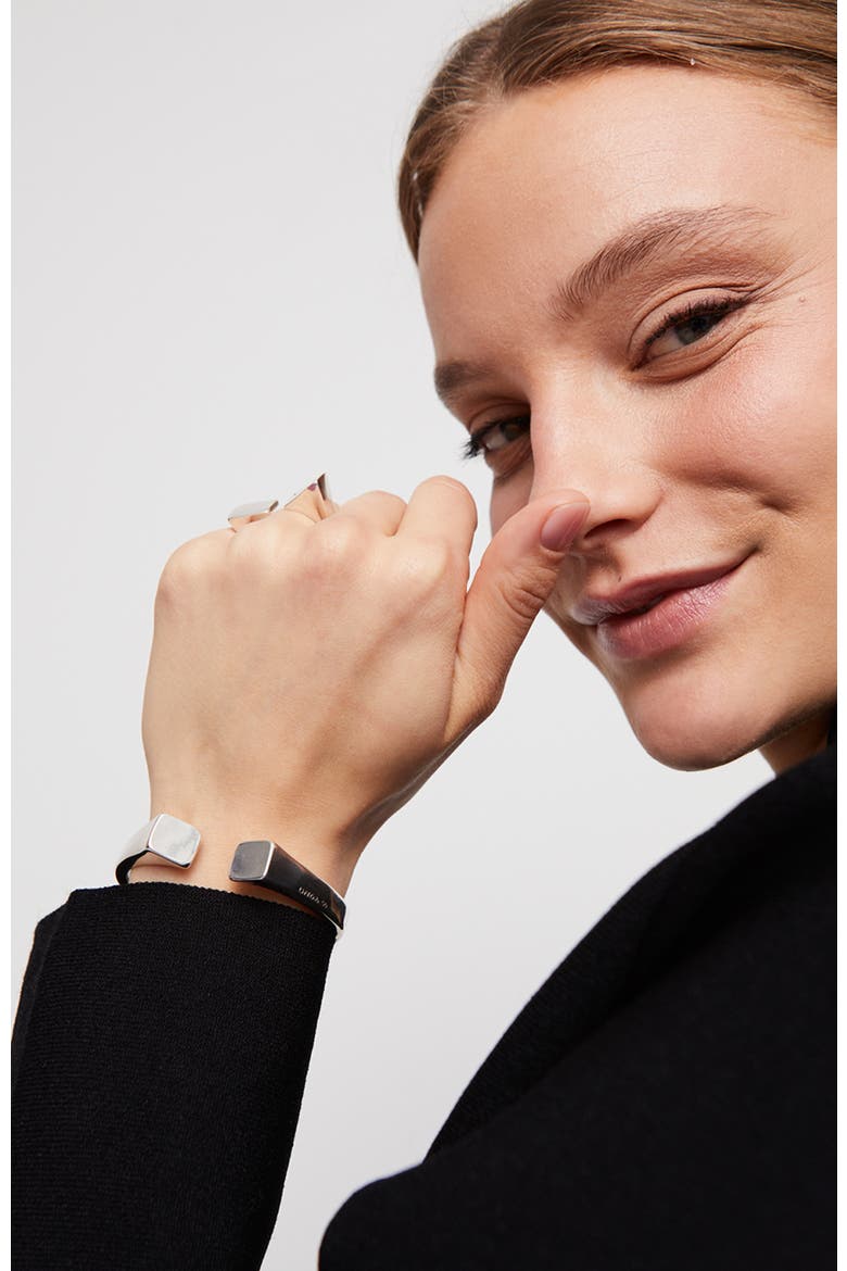 Rigid Sterling Silver-Plated Bracelet Smooth Finish and Square Shape, Alternate, color, Silver