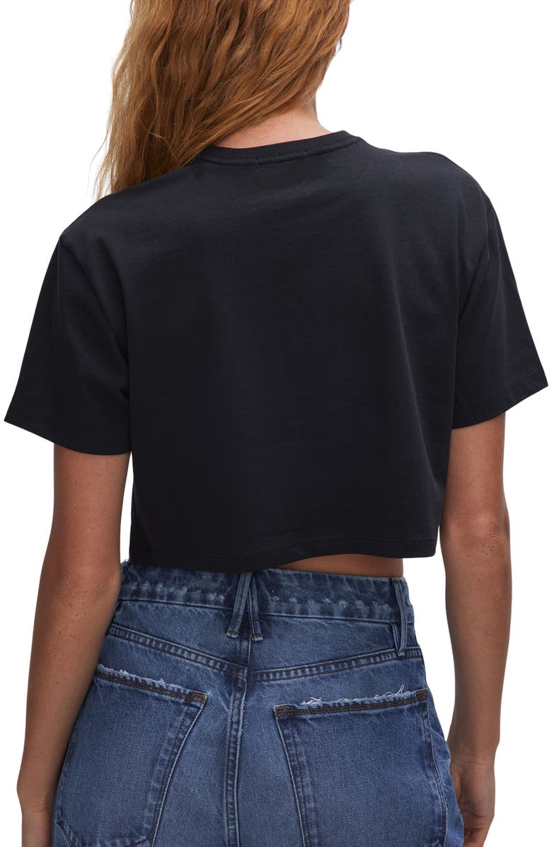Good American Crop Cotton T-Shirt, Alternate, color, Black001