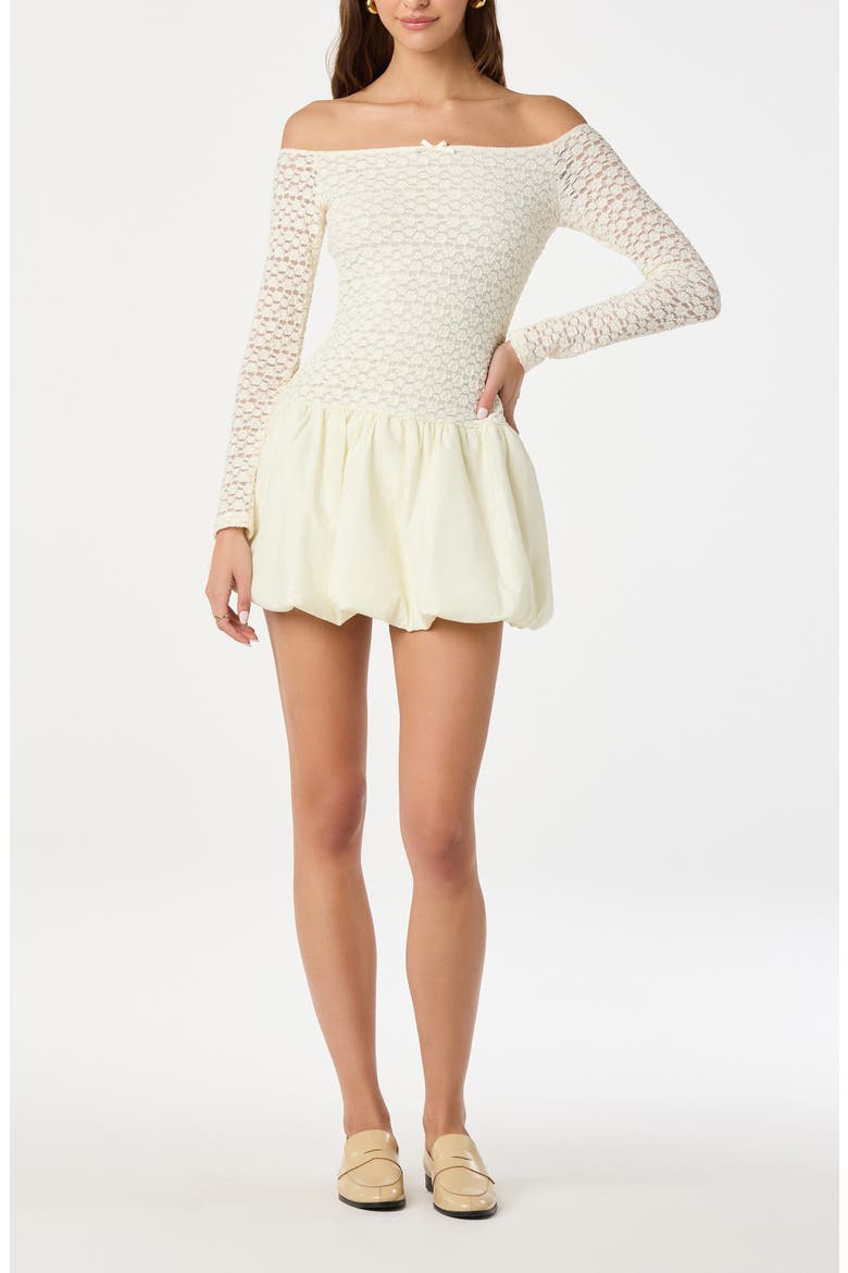 Off the Shoulder Bubble Minidress, Alternate, color, CREAM