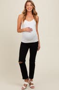 PinkBlush Cut Hem Open Knee Straight Leg Maternity Jeans