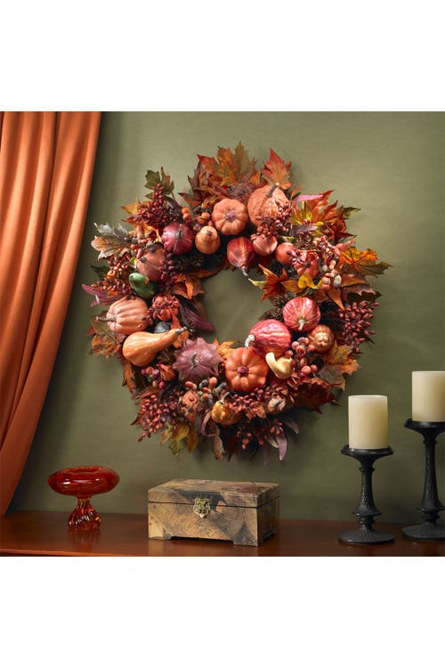 Nearly Natural 28in Harvest Wreath In Orange