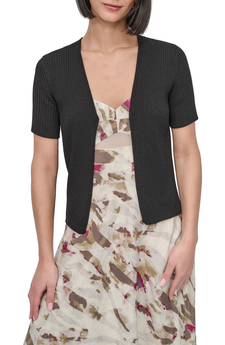 DKNY Hook 
Eye Short Sleeve Rib Cardigan, Main, color, 