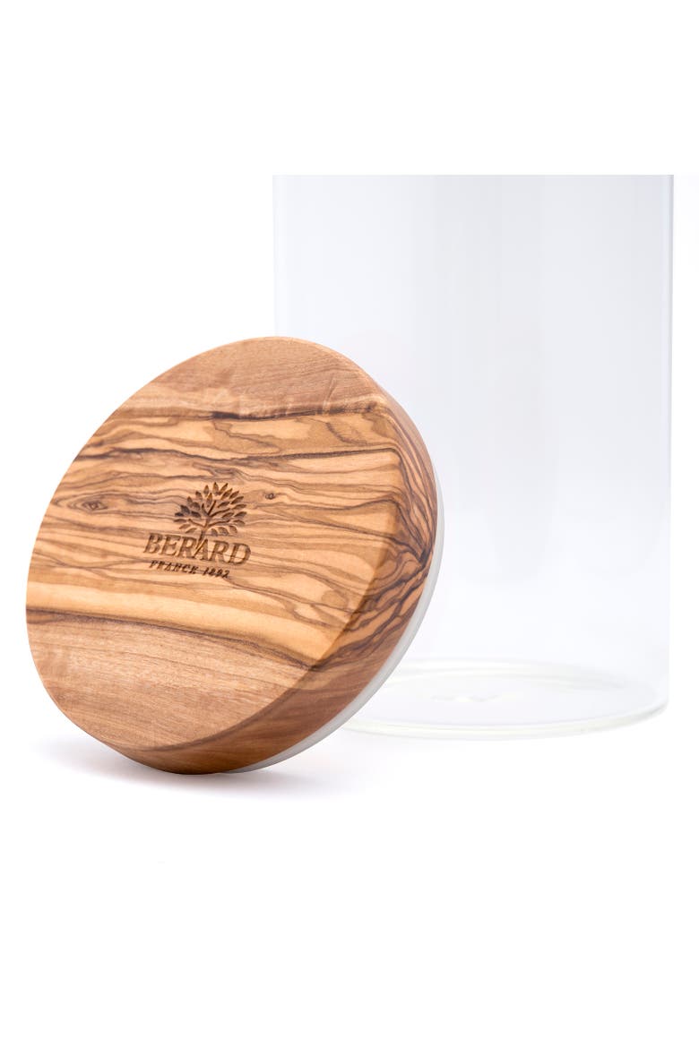 Glass Storage Jar With Olive Wood Lid, 30-ounce, Alternate, color, Brown