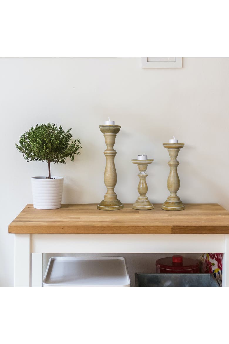 Tuli Mango Wood Candleholders - Set of 3, Alternate, color, Soft Whitewash