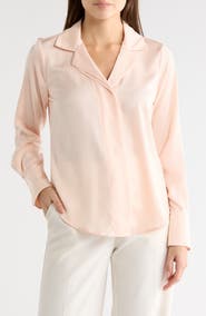 DKNY Long Sleeve Textured Satin Button-Up Shirt