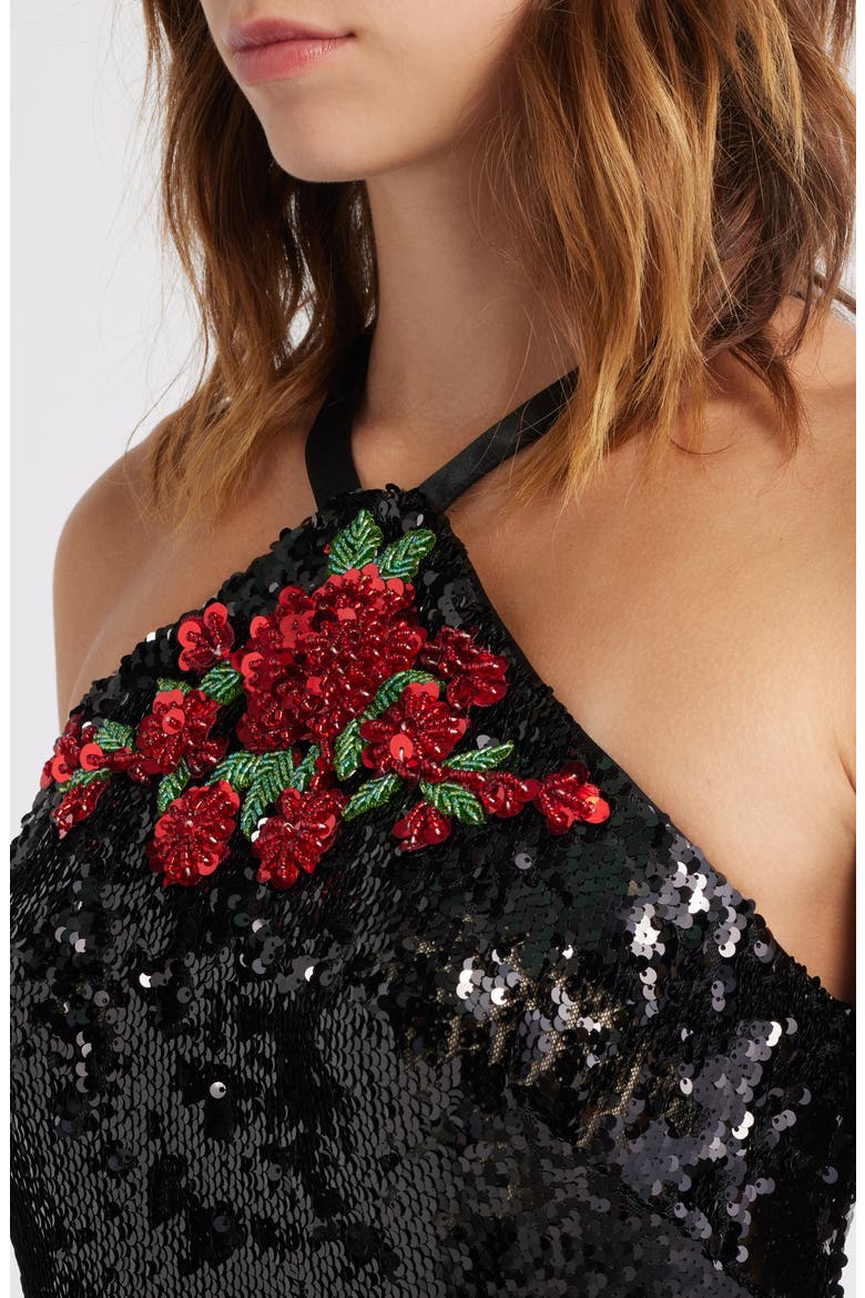 Sequin Halter Gown, Alternate, color, BLACK