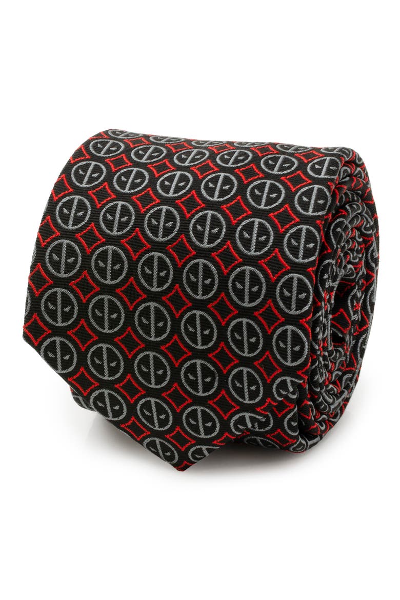 x Marvel Deadpool Medallion Silk Blend Tie, Alternate, color, BLACK