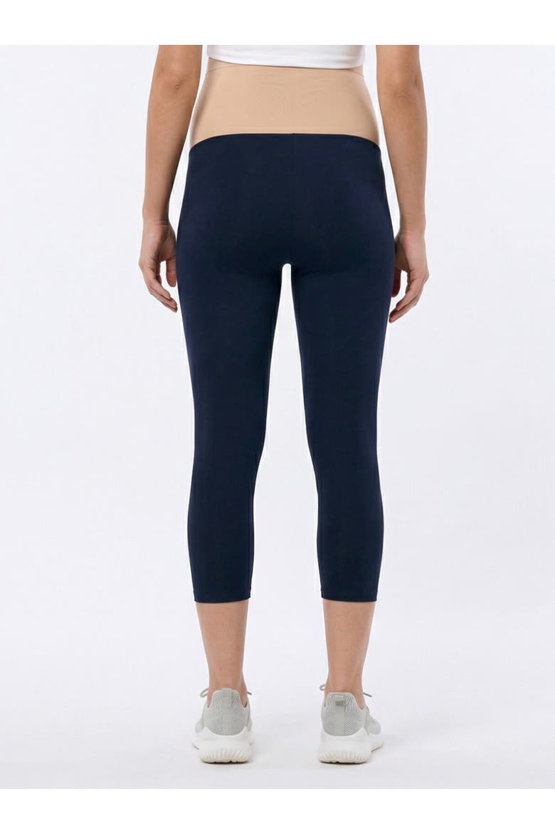 Essential Stretch Secret Fit Over the Belly Maternity Crop Leggings, Alternate, color, Navy