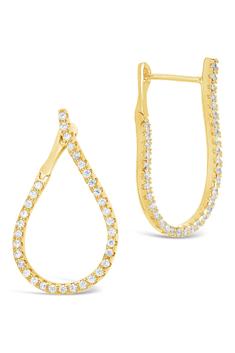 14K Gold Plated Brass CZ Studded Drop Earrings, Main, color, GOLD