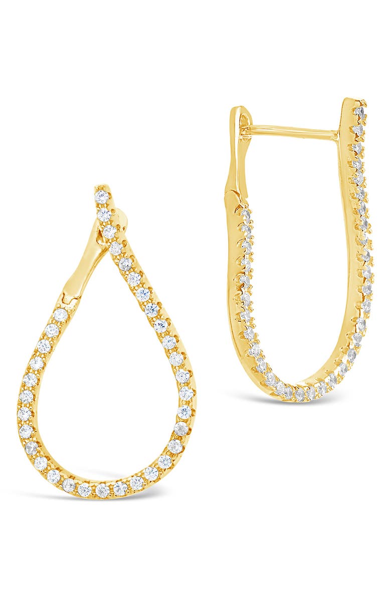 Sterling Forever 14K Gold Plated Brass CZ Studded Drop Earrings, Alternate, color, 