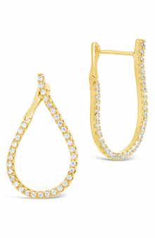 Sterling Forever 14K Gold Plated Brass CZ Studded Drop Earrings