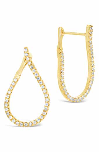 14K Gold Plated Brass CZ Studded Drop Earrings