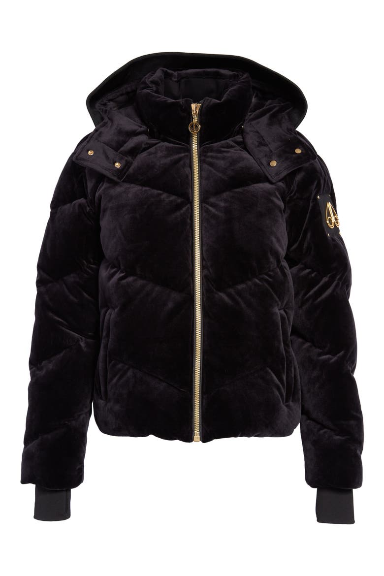 Seville Down Velvet Puffer Jacket, Alternate, color, BLACK