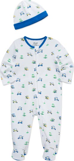 Golf Links Print Cotton Footie & Hat Set