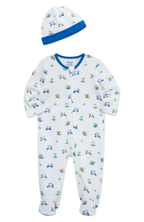 Shop Little Me Golf Links Print Cotton Footie & Hat Set In Blue