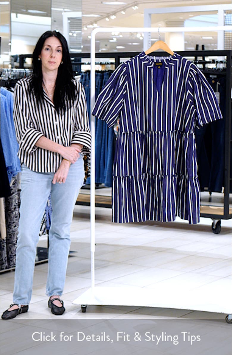 Stripe Split Neck Trapeze Dress, sales video thumbnail