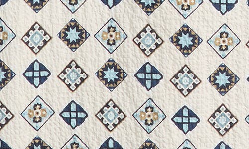 Wax London Didcot Geo Tile Print Stretch Seersucker Camp Shirt In White