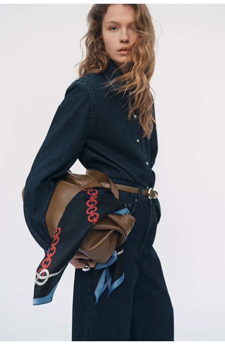 H&M Shoulder-pad Denim Shirt, Alternate, color, Denim Blue