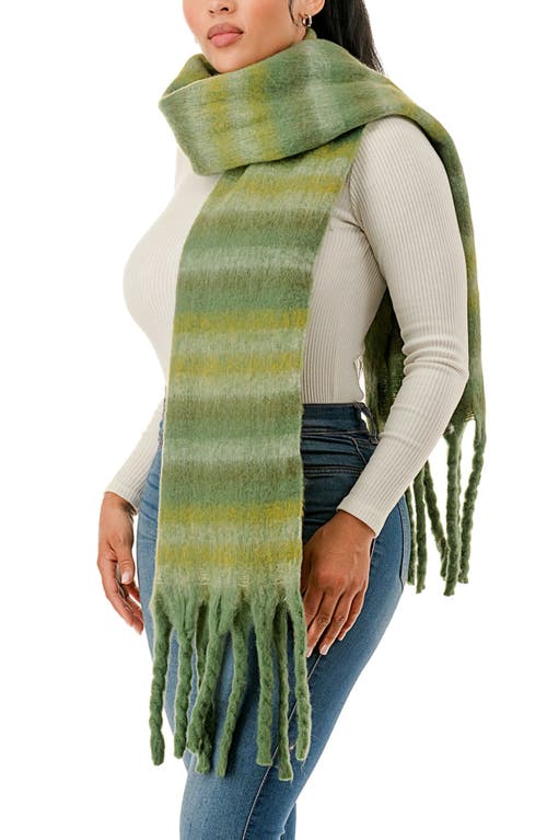 Marcus Adler Stripe Woven Fringe Scarf In Green