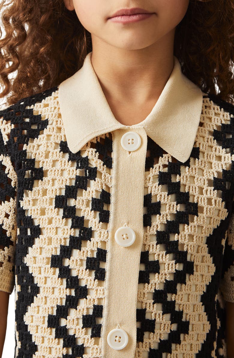 Reiss Kids' Natalie Open Stitch Button-Up Polo Dress, Alternate, color, Ecru