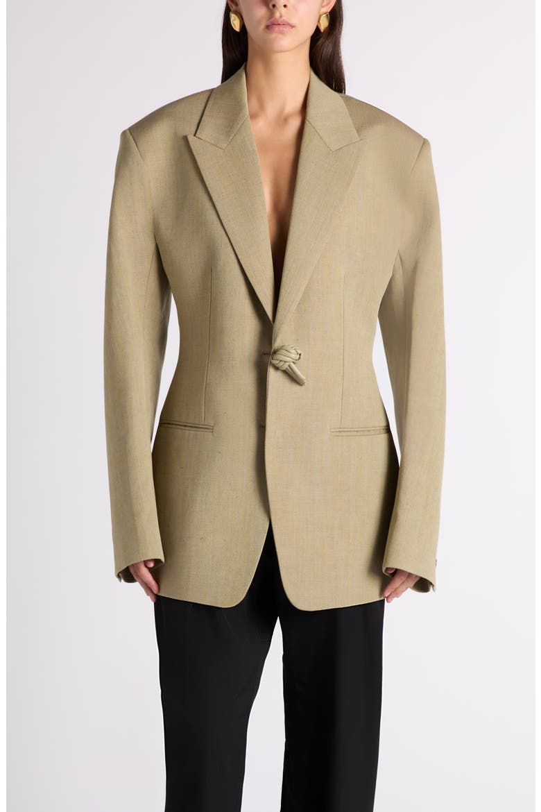 Knot Embellished Wool & Linen Blend Jacket, Main, color, 3133 GREEN/ LAVA MEL