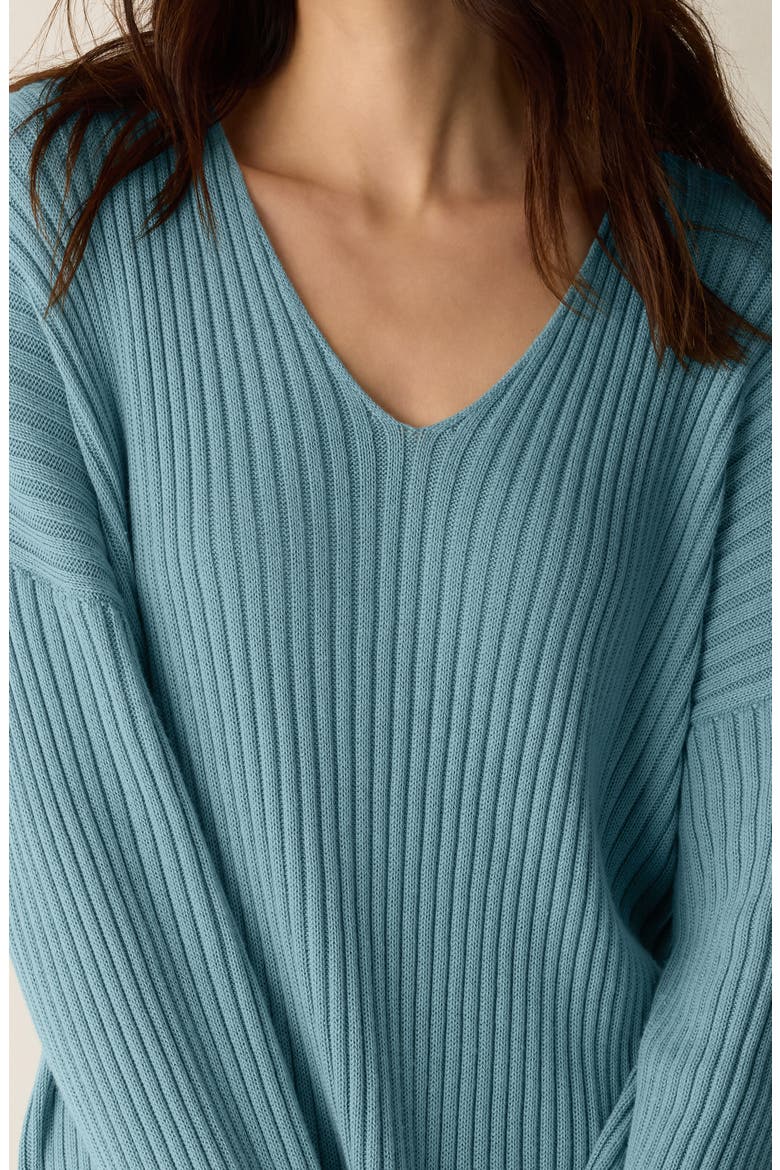 Cotton & Tencel™ lyocell Ribbed V-Neck Sweater, Alternate, color, SEAFOAM