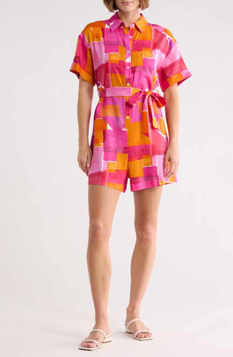 FRNCH Leoline Tie Waist Linen Blend Romper