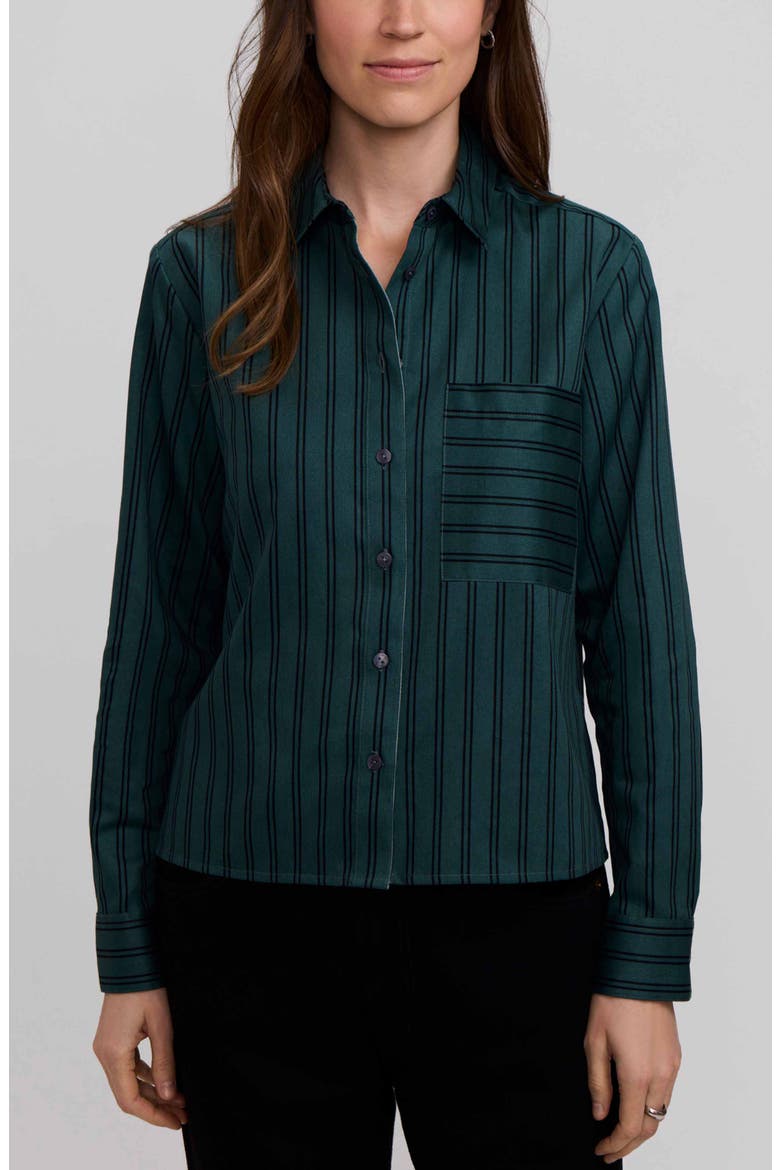 Jodie Stripe Cotton Button-Up Shirt, Main, color, DEEP TEAL GREEN/ BLACK