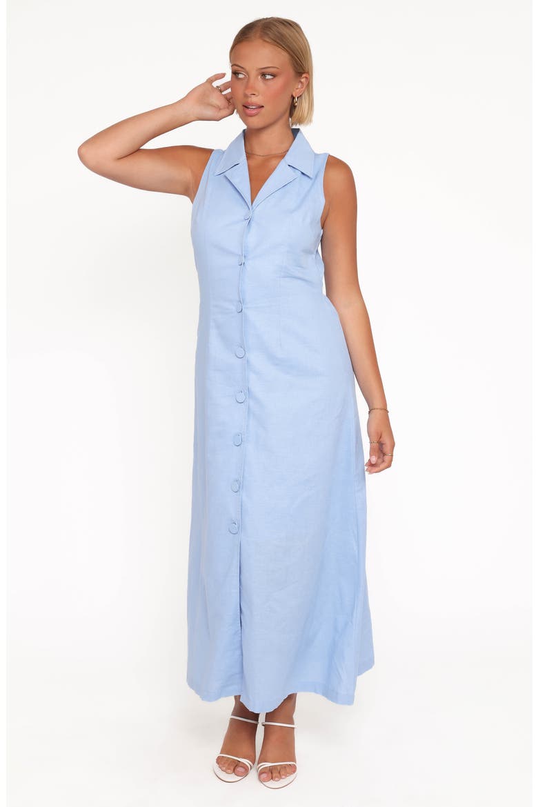 Galia Sleeveless Cotton & Linen Maxi Shirtdress, Alternate, color, BLUE