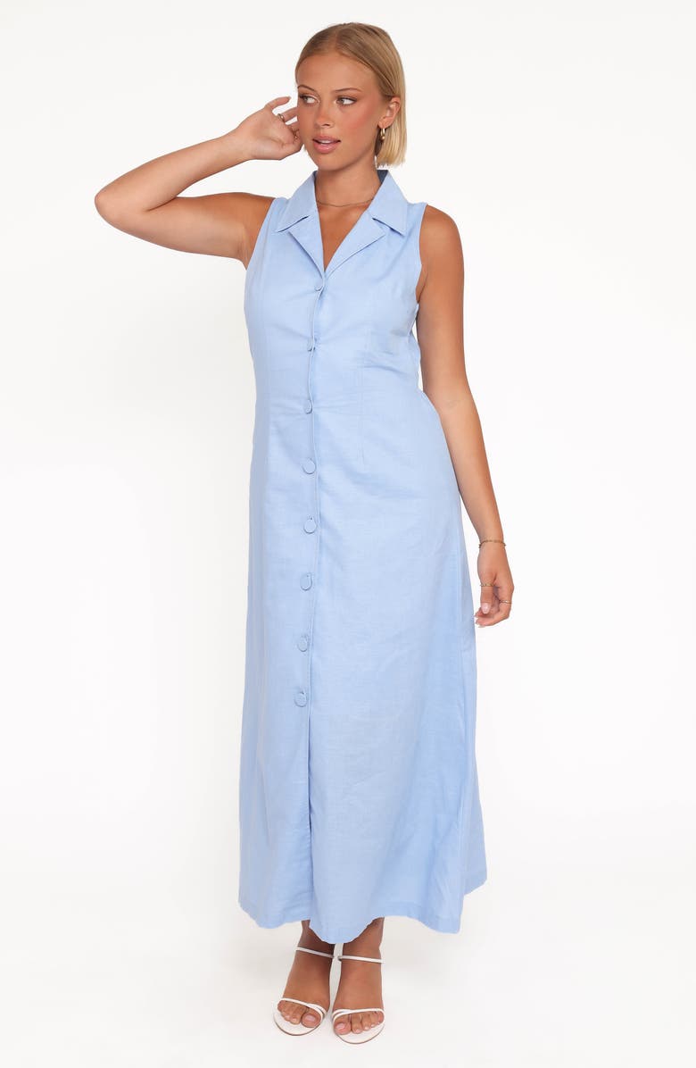Petal & Pup Galia Sleeveless Cotton & Linen Maxi Shirtdress, Alternate, color, Blue