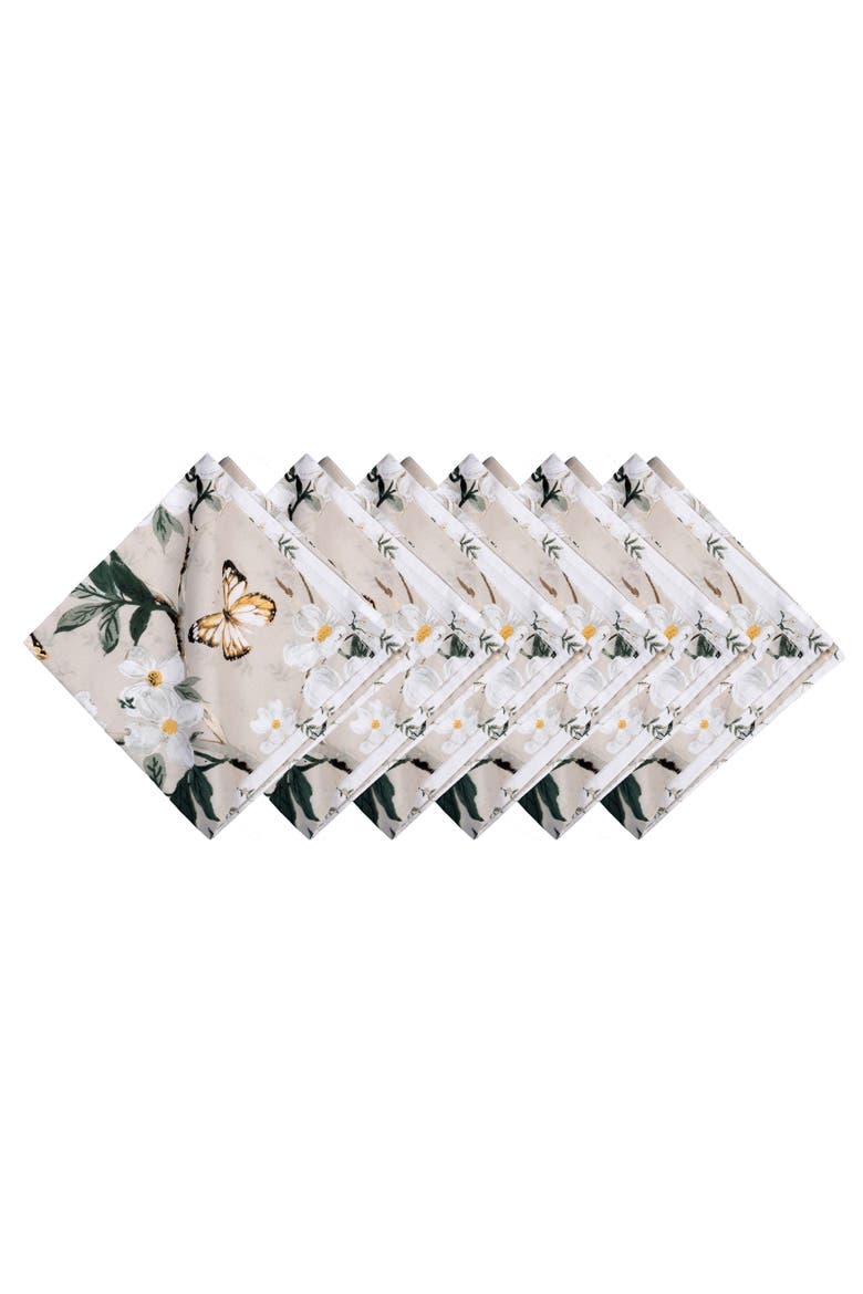 Dogwood Meadows Cotton Napkins Set of 6 - Floral & Butterfly, Main, color, Green