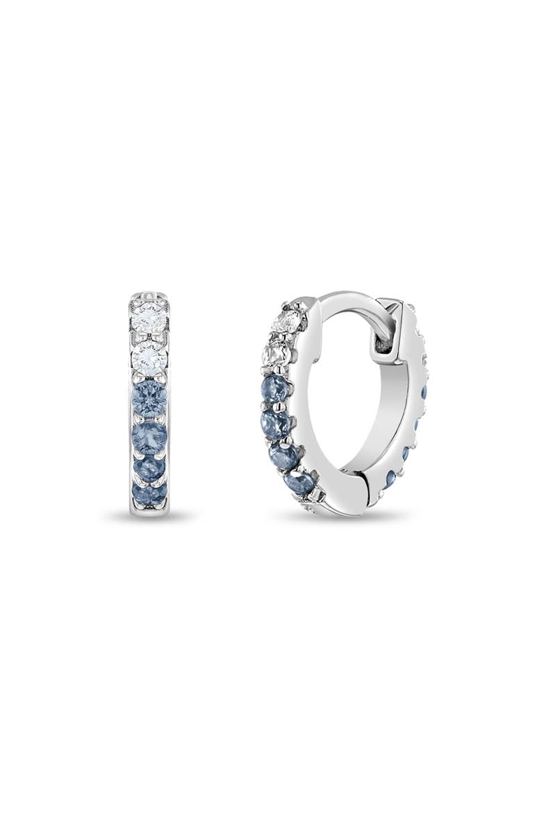 Double Sided Prong Cubic Zirconia Hoop Earrings, Main, color, Blue