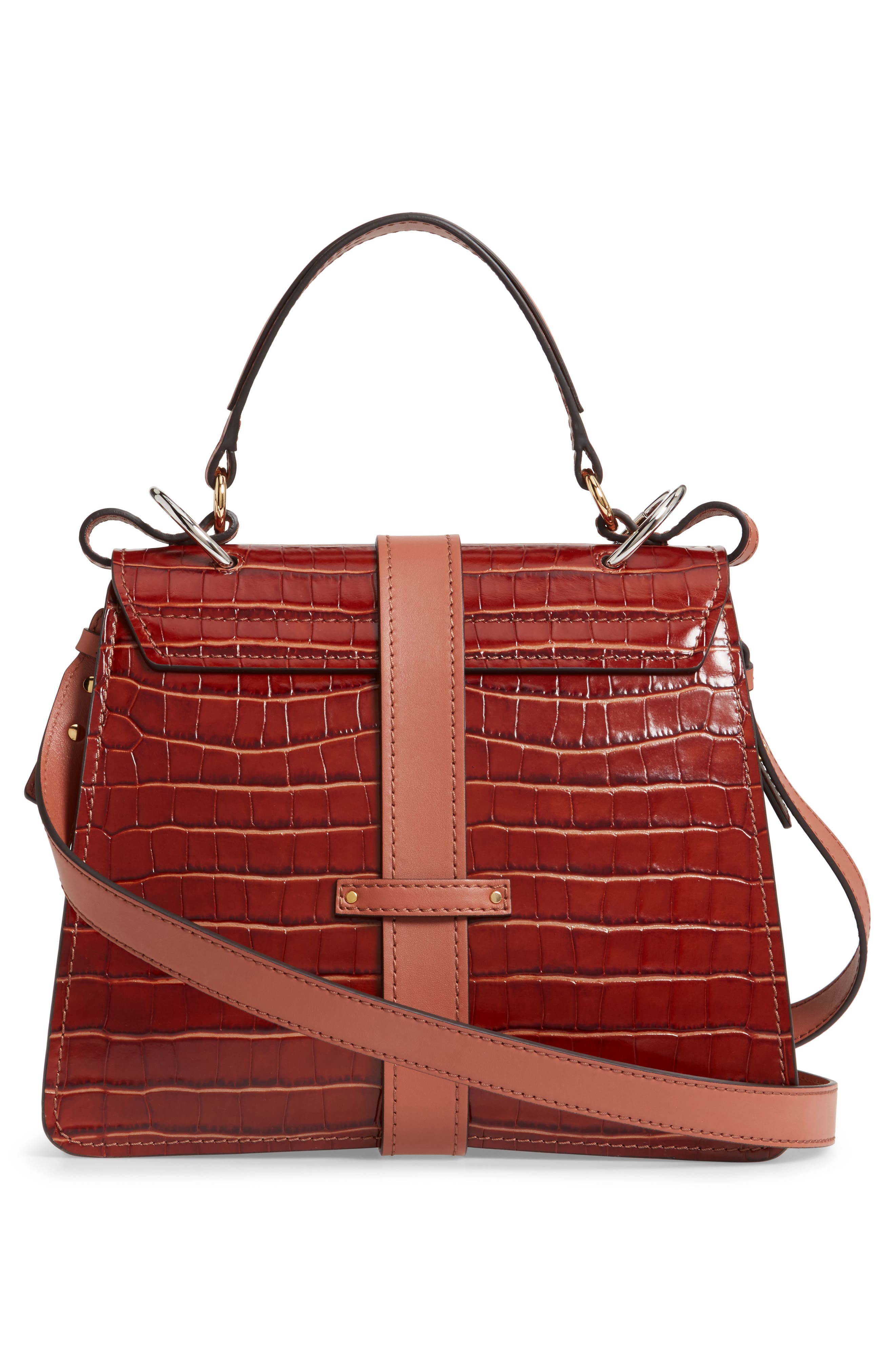 Medium Aby Croc Embossed Calfskin Shoulder Bag, Alternate, color, CHESTNUT BROWN