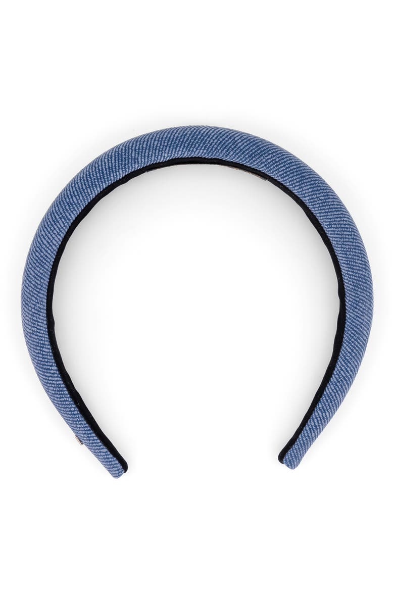 Alexandre de Paris Aurore Boreales Washed Denim Leather headband, Alternate, color, Denim Blue