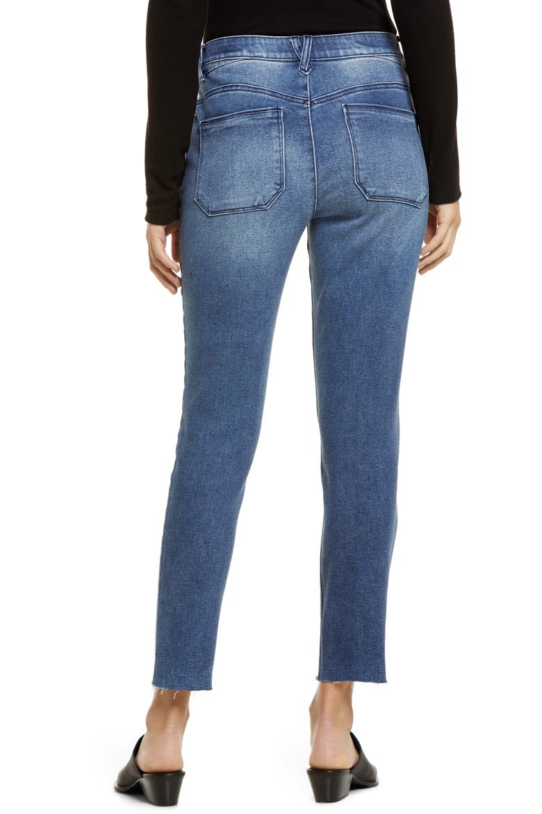 Ab-Solution Exposed Button Raw Hem Slim Jeans (Nordstrom Exclusive), Alternate, color, BLUE