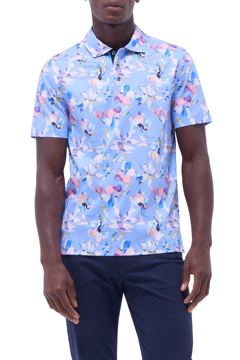 Hendrix Digital Floral Print Pima Cotton Polo, Main, color, AIR BLUE