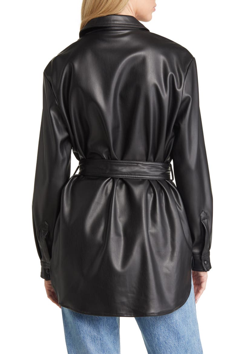 Bella Faux Leather Shirt Jacket, Alternate, color, BLACK