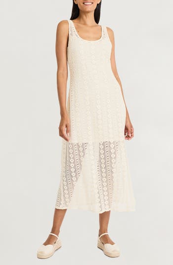The Good Journey Open Stitch Cotton Midi Dress In Brown