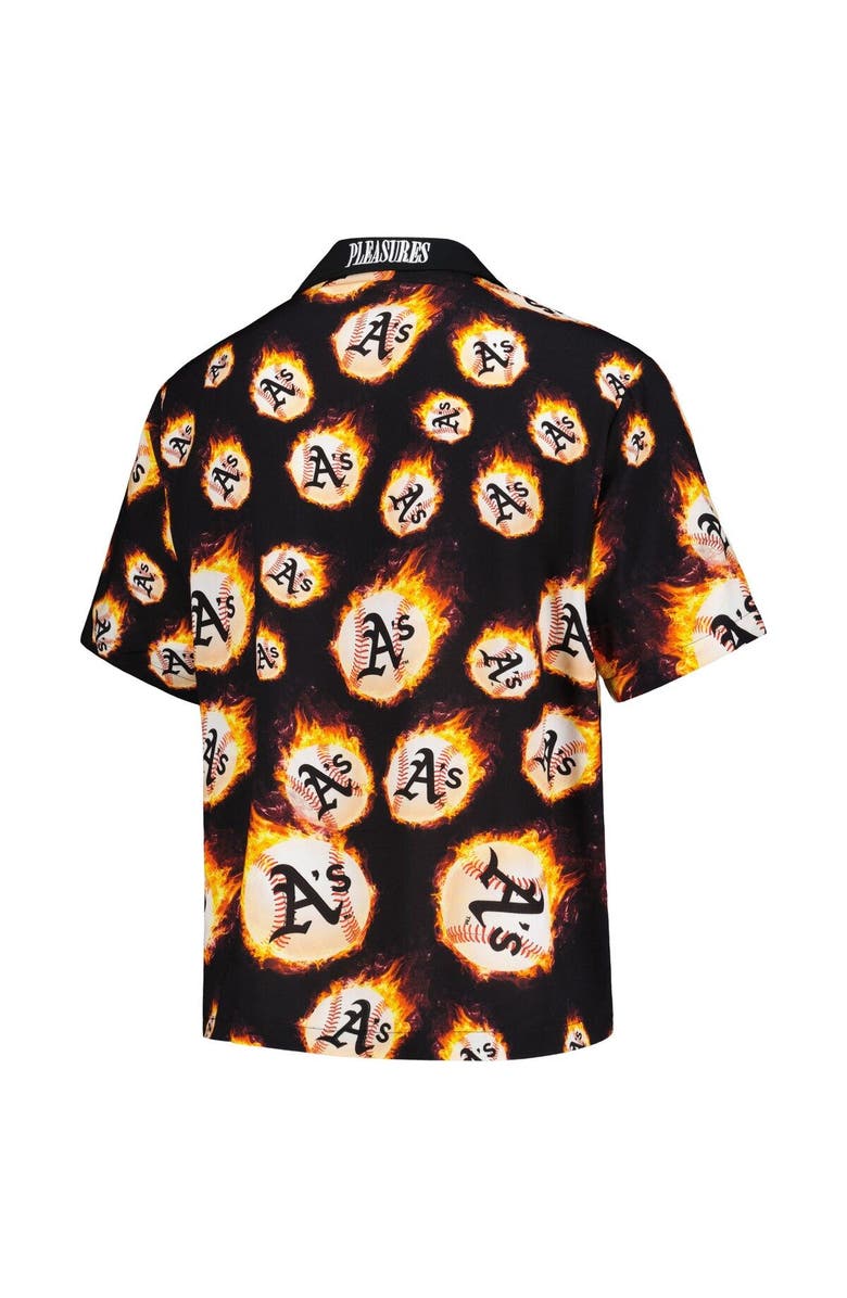 PLEASURES Men's PLEASURES  Black Oakland Athletics Flame Fireball Button-Up Shirt, Alternate, color, Black