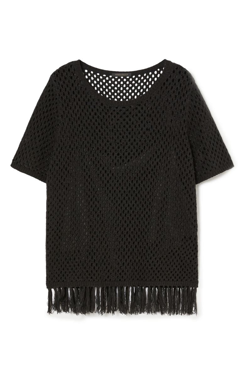 Marina Rinaldi Brigitta Fringe Open Stitch Sweater, Alternate, color, Black