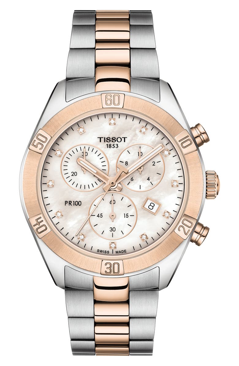 Tissot PR 100 Diamond Chronograph Bracelet Watch, 38mm, Main, color, 