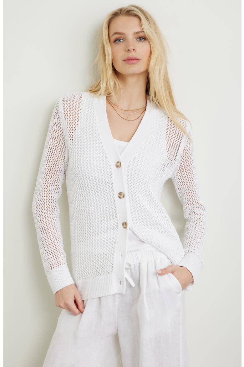 Open Stitch V-Neck Cotton Cardigan, Main, color, WHITE