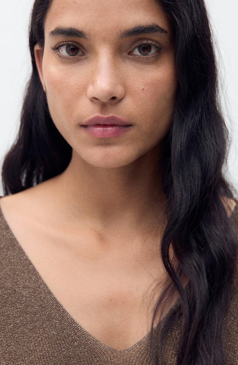 MANGO Metallic Sweater, Alternate, color, Chocolate