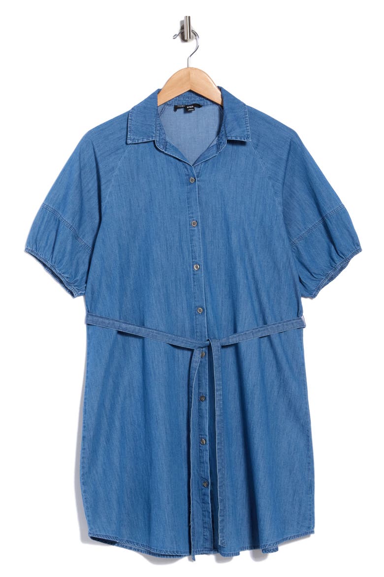 Puff Sleeve Denim Shirt Dress, Main, color, MEDIUM WASH
