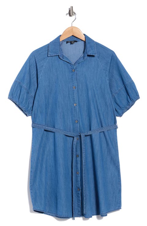 Puff Sleeve Denim Shirt Dress