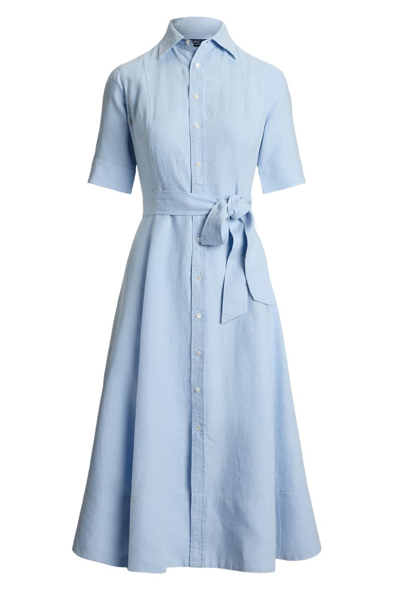 Belted A-Line Linen Shirtdress, Alternate, color, COLD SPRING