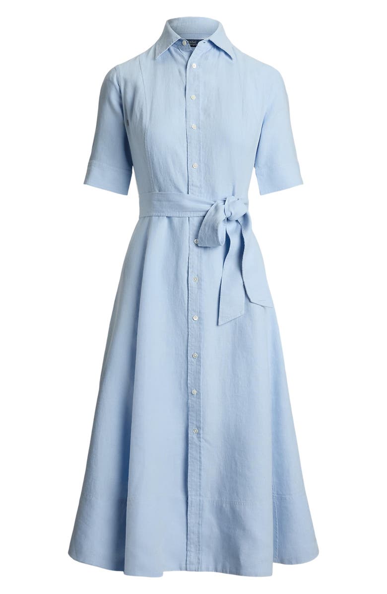 Polo Ralph Lauren Belted A-Line Linen Shirtdress, Alternate, color, Cold Spring